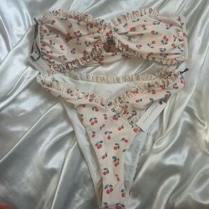 Lovers + Friends Cherry Print Bikini - Cream and Red